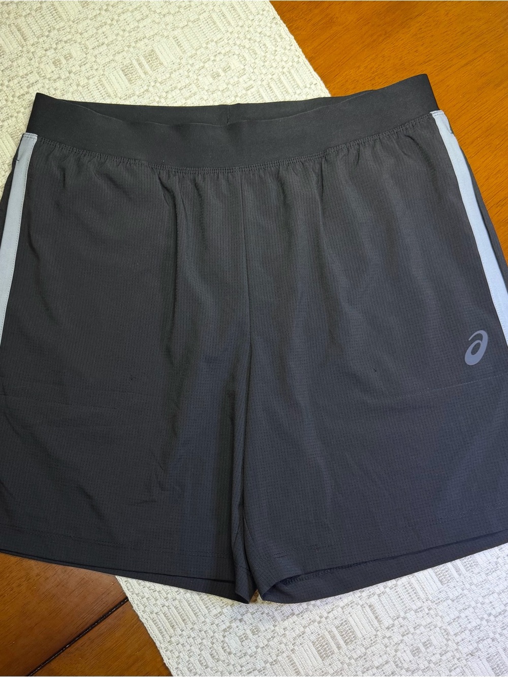 ASICS Black Men's Athletic Shorts with Gray Side Stripes